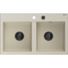 Mexen Hektor гранитна мивка с 2 отделения 800 x 480 mm, бежова, черен сифон - 6521802000-69-B