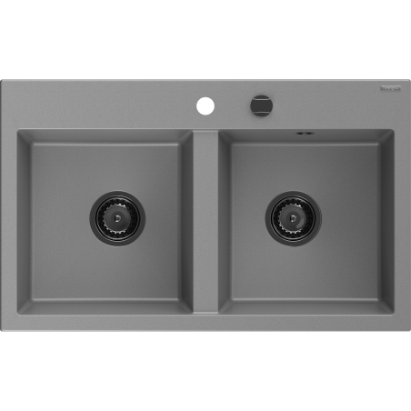 Mexen Hektor кухненска мивка от гранит, с два басейна 800 x 480 mm, сива, черен сифон - 6521802000-71-B