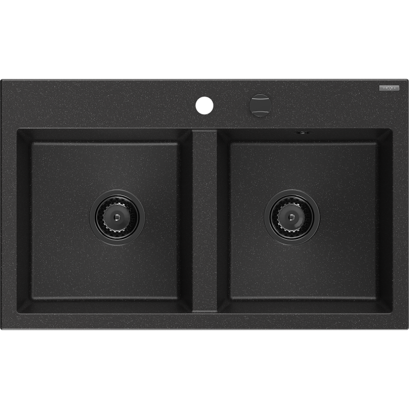 Mexen Hektor гранитна мивка с 2 отделения 800 x 480 мм, черен/сребърен металик,