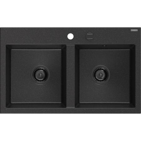 Mexen Hektor гранитна мивка с 2 отделения 800 x 480 мм, черен/сребърен металик,