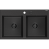Mexen Hektor гранитна мивка с 2 отделения 800 x 480 мм, черен/сребърен металик,