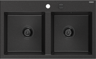 Mexen Hektor гранитна мивка с 2 отделения 800 x 480 мм, черен/сребърен металик,