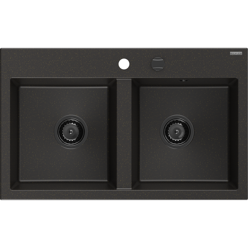Mexen Hektor двоен кухненски гранитен мивка 800 x 480 мм, черен/златен металик, сифон черен - 6521802000-75-B