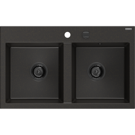 Mexen Hektor двоен кухненски гранитен мивка 800 x 480 мм, черен/златен металик, сифон черен - 6521802000-75-B