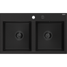 Mexen Hektor двукамерна гранитна мивка 800 x 480 mm, черна, черен сифон - 6521802000-77-B