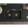Mexen Hektor гранитна мивка с 2 камери 800 x 480 mm, черно/златист металик, златен