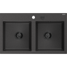 Mexen Hektor гранитна мивка с 2 отделения 800 x 480 mm, черна на петна, черен сифон - 6521802000-76-B