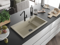 Mexen Omar гранитна мивка 1-камерна 800 x 480 мм, бежова, черен сифон - 6520801005-69-B