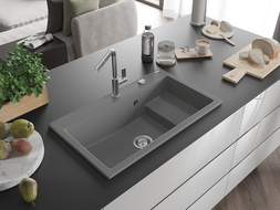 Mexen Omar кухненска мивка от гранит с 1 отделение 800 x 480 mm, сив, сифон хром - 6520801005-71