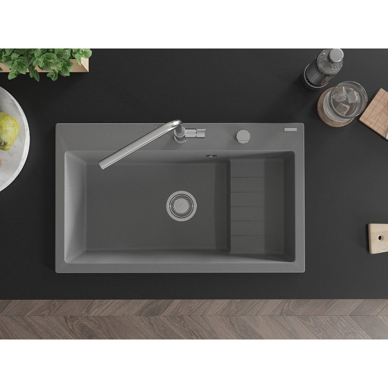 Mexen Omar кухненска мивка от гранит с 1 отделение 800 x 480 mm, сив, сифон хром - 6520801005-71
