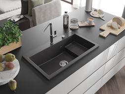 Mexen Omar мивка от гранит 1-камерна 800 x 480 мм, черно накрапана, сифон хром - 6520801005-76