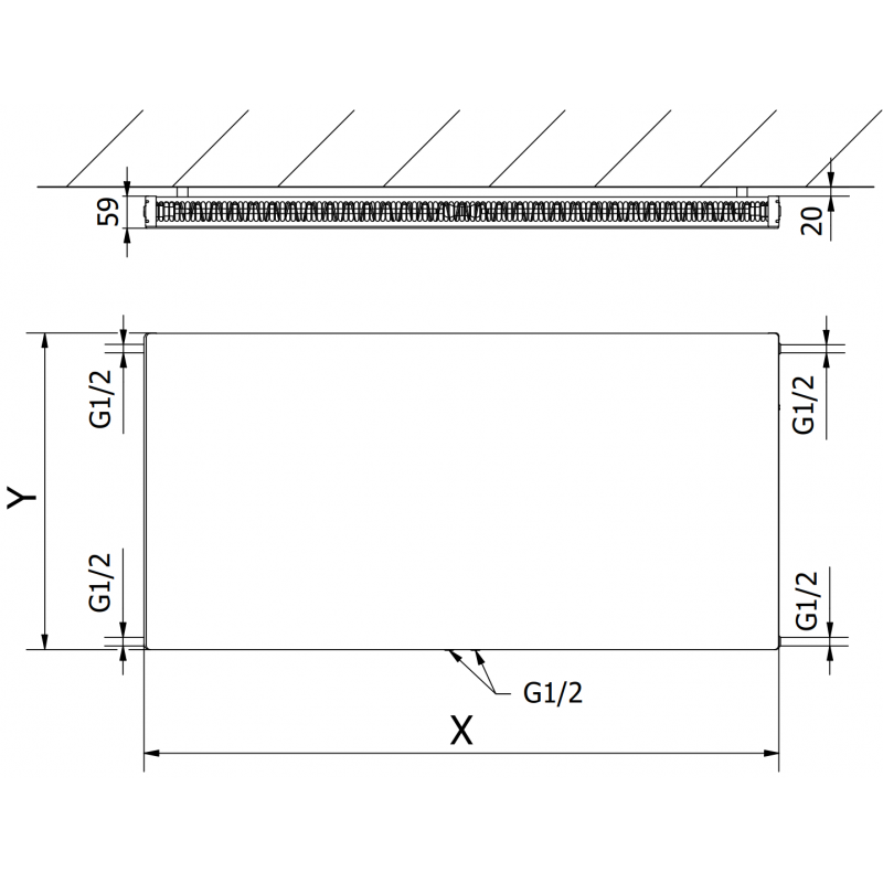 Mexen Flat CCF11 панелен радиатор 600 x 1600 mm, долно централно свързване, 1253 W, бял - W6C11F-060-160-00