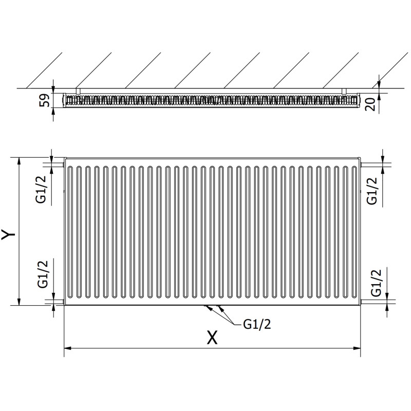 Mexen CC11 панелен радиатор 400 x 2200 мм, долно централно свързване, 1426 W,