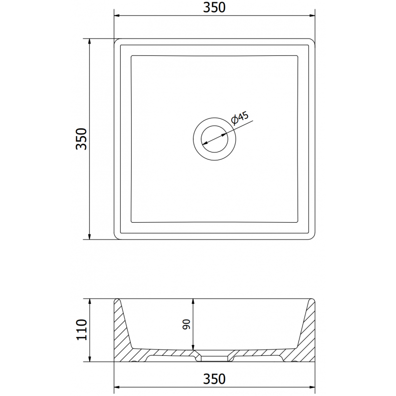 Mexen Goya мивка над плот 35 x 35 см, черен мат - 22183585
