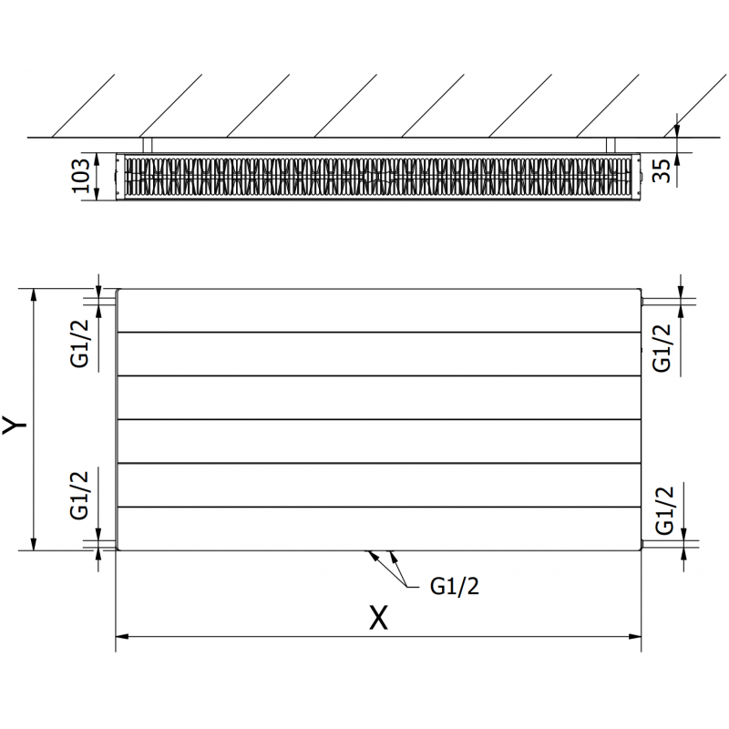 Mexen Line CCL22 панелен радиатор 500 x 600 мм, долно централно свързване, 819 W, бял - W6C22L-050-060-00