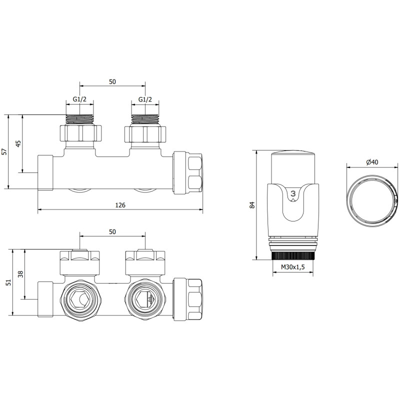 Mexen G00 клапанен термостатичен комплект под ъгъл, Duplex, DN50, хром - W907-900-01