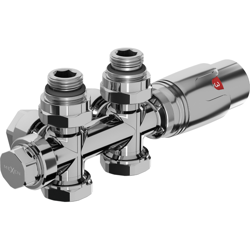 Mexen G00 комплект термостатичен ъглов/прав, Duplex, DN50, хром - W908-900-01