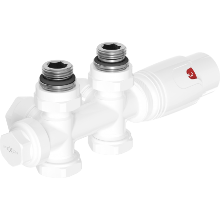 Mexen G00 комплект термостатичен ъглов/прав, Duplex, DN50, бял - W908-900-20