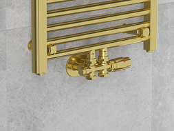 Mexen G00 комплект термостатичен ъглов/прав, Duplex, DN50, златен - W908-900-50