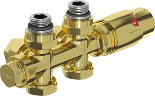 Mexen G00 комплект термостатичен ъглов/прав, Duplex, DN50, златен - W908-900-50