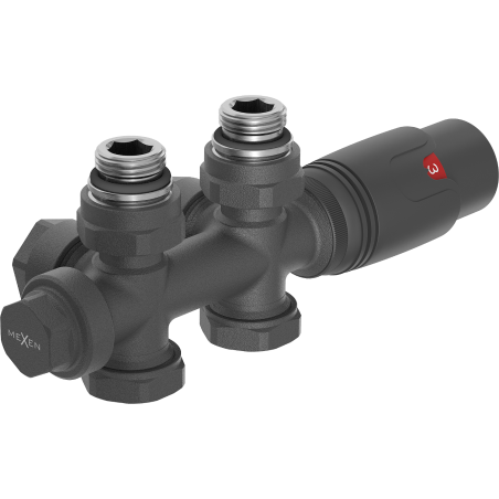 Mexen G00 термостатичен комплект ъглов/прав, Duplex, DN50, антрацит - W908-900-66