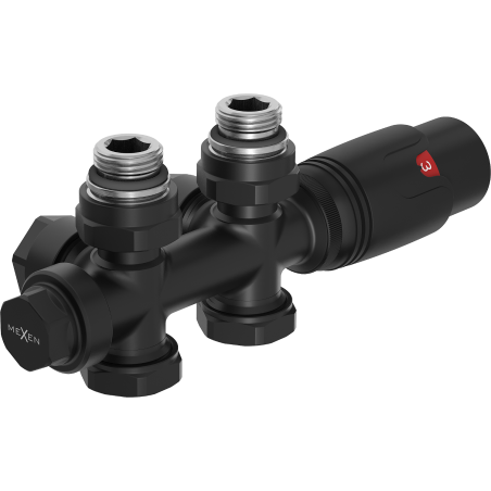 Mexen G00 термостатичен комплект ъглов/прав, Duplex, DN50, черен - W908-900-70