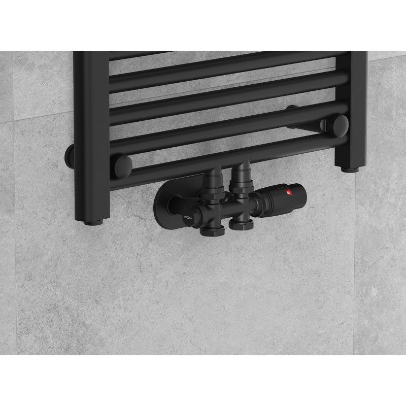 Mexen G00 термостатичен комплект ъглов/прав, Duplex, DN50, черен - W908-900-70