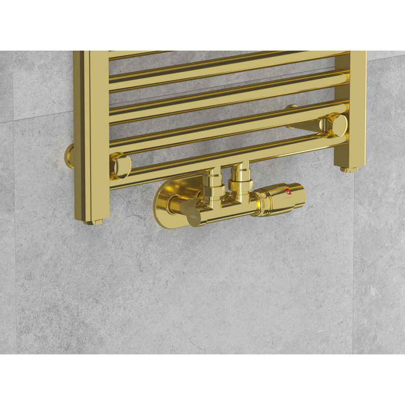 Mexen G00 ъглов термостатен комплект с розета R, Duplex, DN50, златен - W907-900-905-50