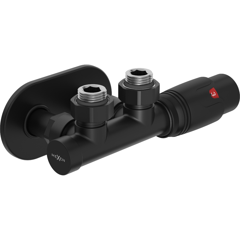 Mexen G00 ъглов термостатичен комплект с капак R, Duplex, DN50, черен - W907-900-905-70
