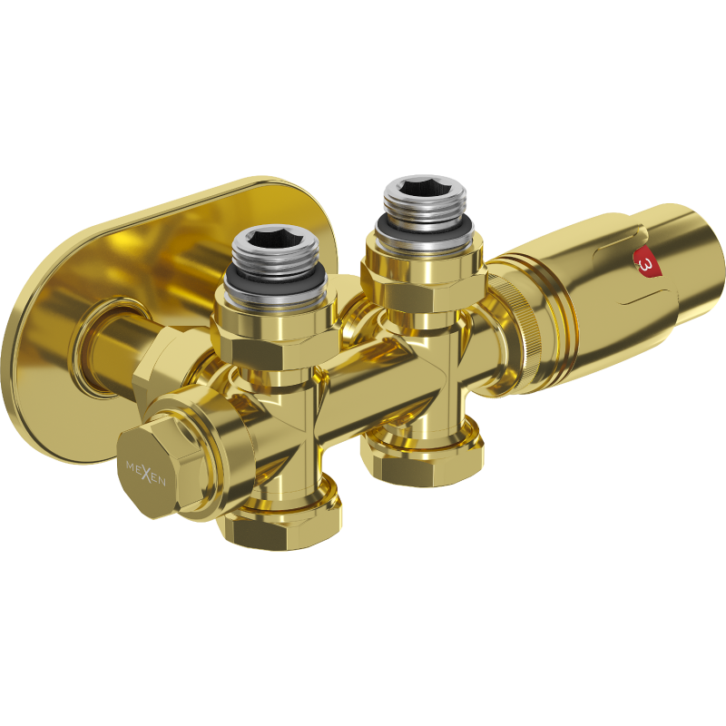 Mexen G00 термостатичен комплект ъглов/прав с капак R, Duplex, DN50, златен - W908-900-905-50