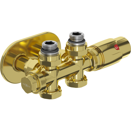 Mexen G00 термостатичен комплект ъглов/прав с капак R, Duplex, DN50, златен - W908-900-905-50