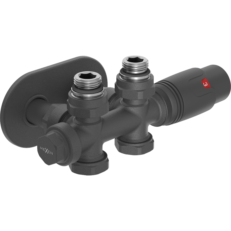 Mexen G00 термостатичен комплект ъглов/прав с капак R, Duplex, DN50, антрацит - W908-900-905-66
