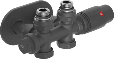 Mexen G00 термостатичен комплект ъглов/прав с капак R, Duplex, DN50, антрацит - W908-900-905-66