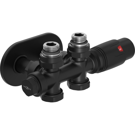 Mexen G00 термостатичен комплект ъглов/прав с розетка R, Duplex, DN50, черен - W908-900-905-70