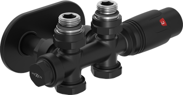 Mexen G00 термостатичен комплект ъглов/прав с розетка R, Duplex, DN50, черен - W908-900-905-70