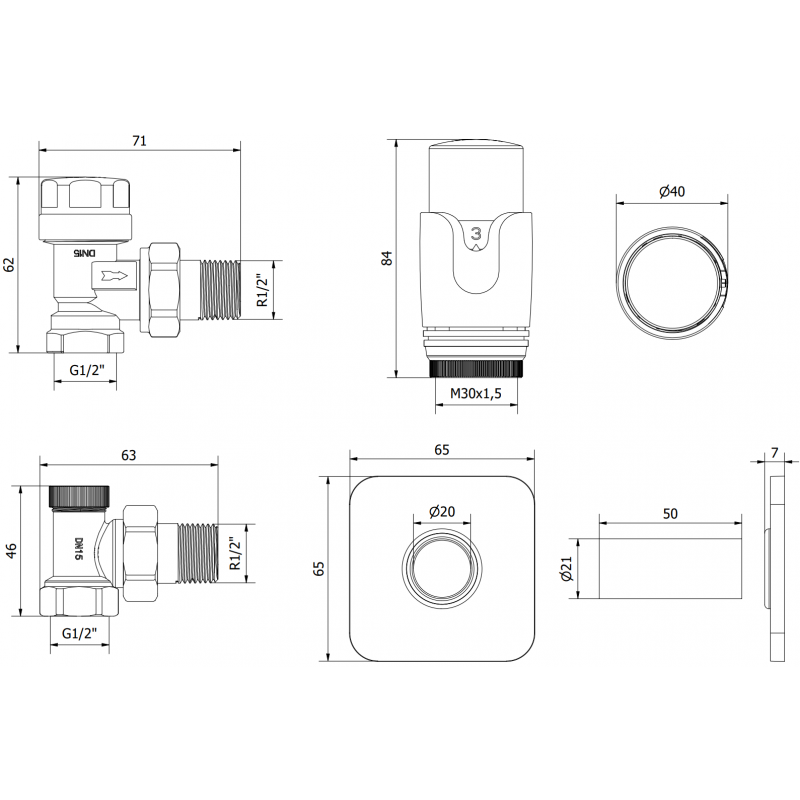 Mexen G00 термостатичен ъглов комплект с декоративен капак S, черен - W901-900-909-70