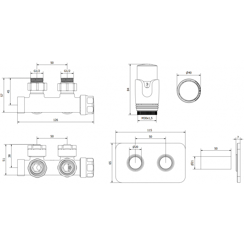 Mexen G00 ъглов термостатичен комплект с капак S, Duplex, DN50, хром - W907-900-910-01