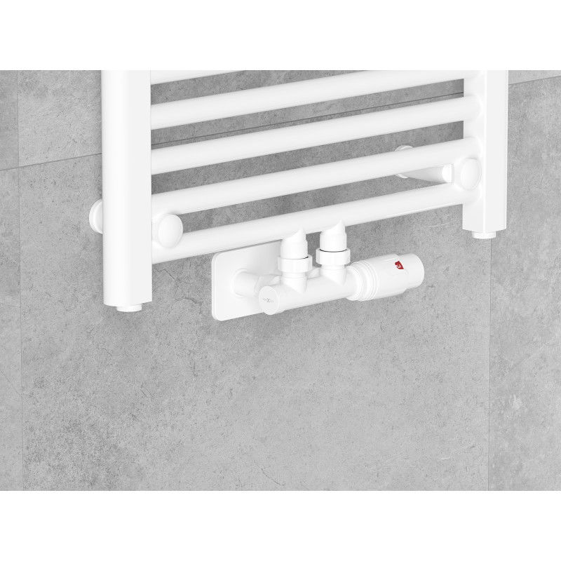 Mexen G00 ъглов термостатичен комплект с декоративен елемент S, Duplex, DN50, бял - W907-900-910-20