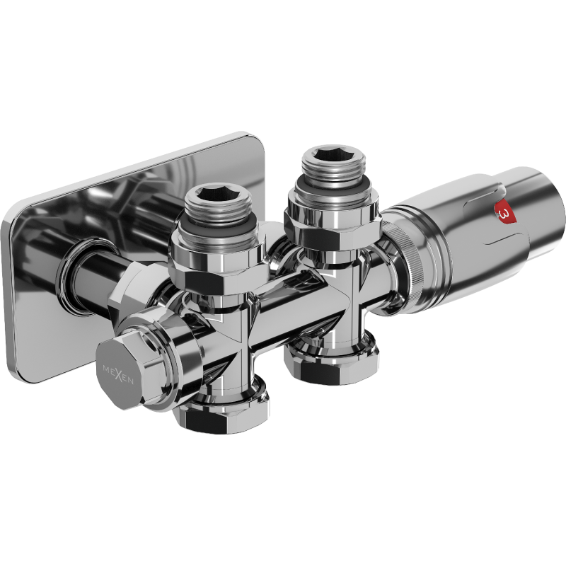 Mexen G00 термостатичен комплект ъглов/прав с маскировка S, Duplex, DN50, хром - W908-900-910-01