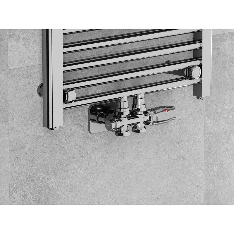 Mexen G00 термостатичен комплект ъглов/прав с маскировка S, Duplex, DN50, хром - W908-900-910-01