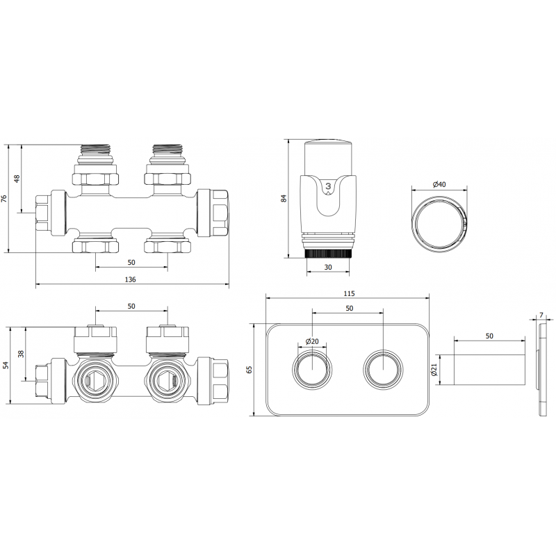 Mexen G00 термостатичен комплект ъглов/прав с маскировка S, Duplex, DN50, хром - W908-900-910-01