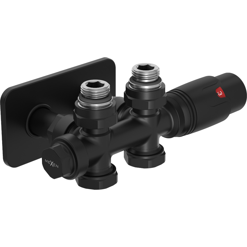Mexen G00 комплект термостатичен ъглов/прав с декоративна капачка S, Duplex, DN50, черен - W908-900-910-70