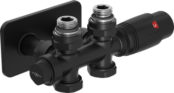 Mexen G00 комплект термостатичен ъглов/прав с декоративна капачка S, Duplex, DN50, черен - W908-900-910-70