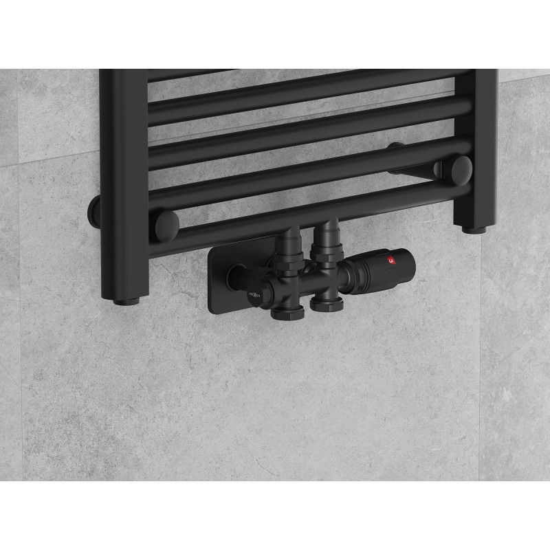 Mexen G00 комплект термостатичен ъглов/прав с декоративна капачка S, Duplex, DN50, черен - W908-900-910-70