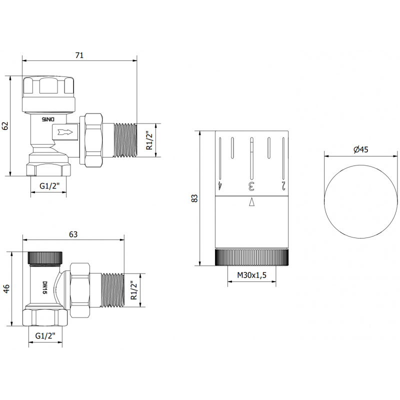 Mexen G05 ъглов термостатичен комплект, златен - W901-958-50