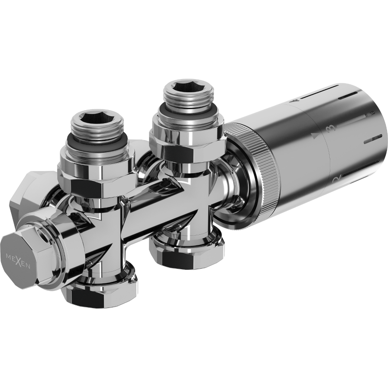 Mexen G05 термостатичен комплект ъглов/прав, Duplex, DN50, хром - W908-958-01