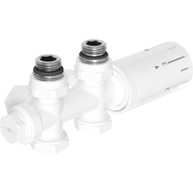 Mexen G05 термостатичен комплект ъглов/прав, Duplex, DN50, бял - W908-958-20