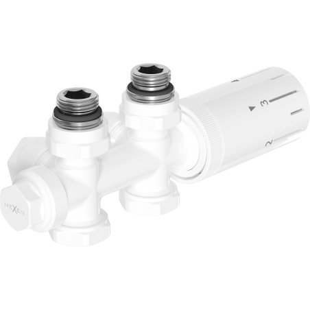 Mexen G05 термостатичен комплект ъглов/прав, Duplex, DN50, бял - W908-958-20