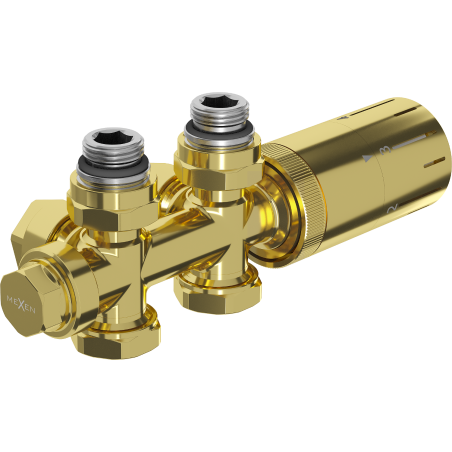 Mexen G05 термостатичен комплект ъглов/прав, Duplex, DN50, златен - W908-958-50