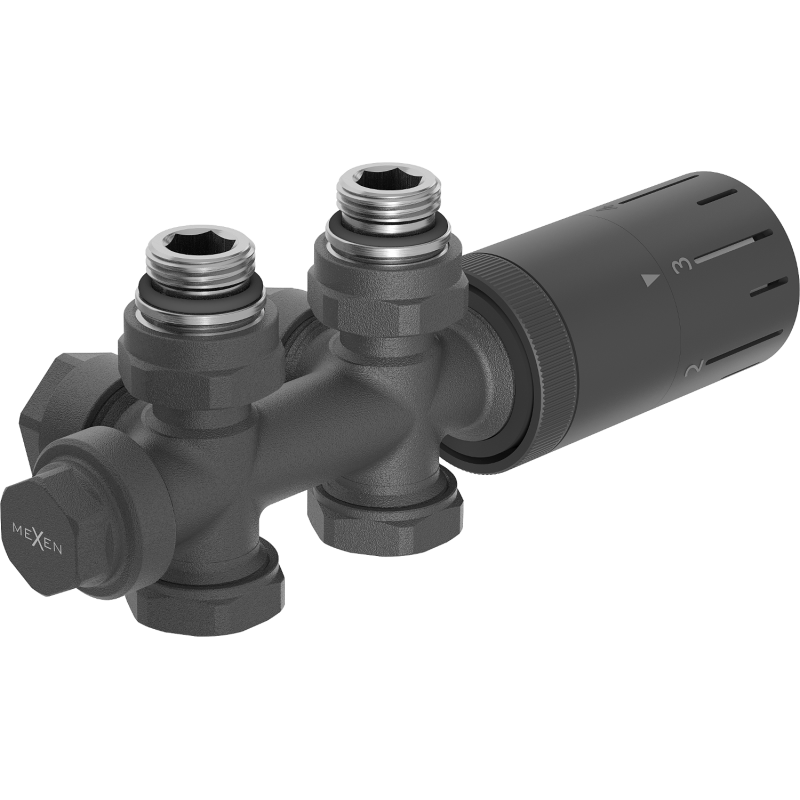 Mexen G05 комплект термостатичен ъглов/прав, Duplex, DN50, антрацит - W908-958-66